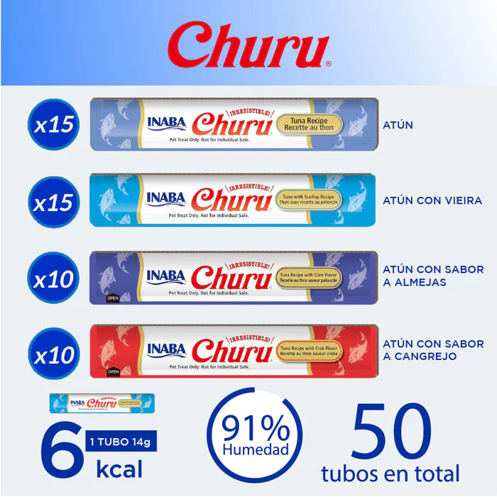 Churu Bote de Premios Recetas Varias de Atún, 50 Sticks