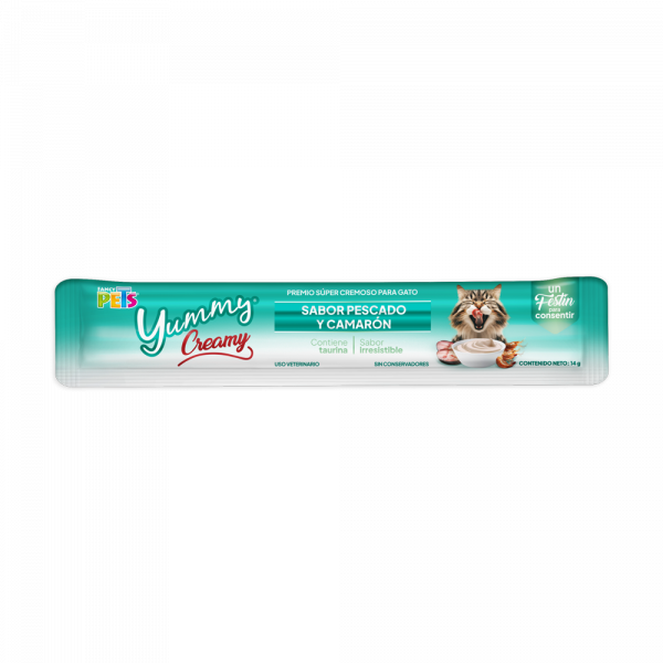 Yummy Creamy P/Gato Pescado y Camarón 56 g (4 Tubos de 14 g c/u)