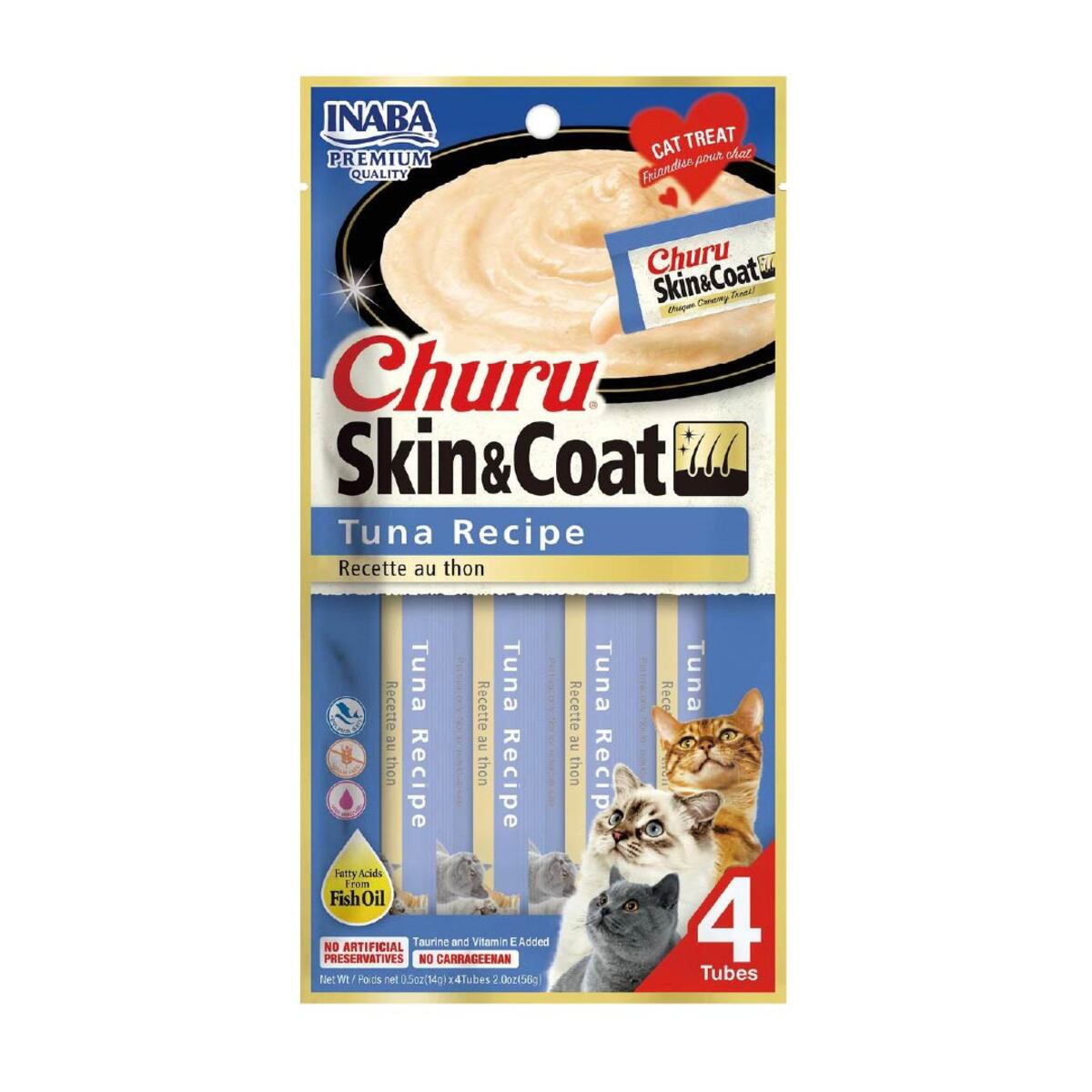 Churu Premio Cremoso Cuidado Piel y Pelo para Gato Todas las Edades Receta Atún, 4 pzs