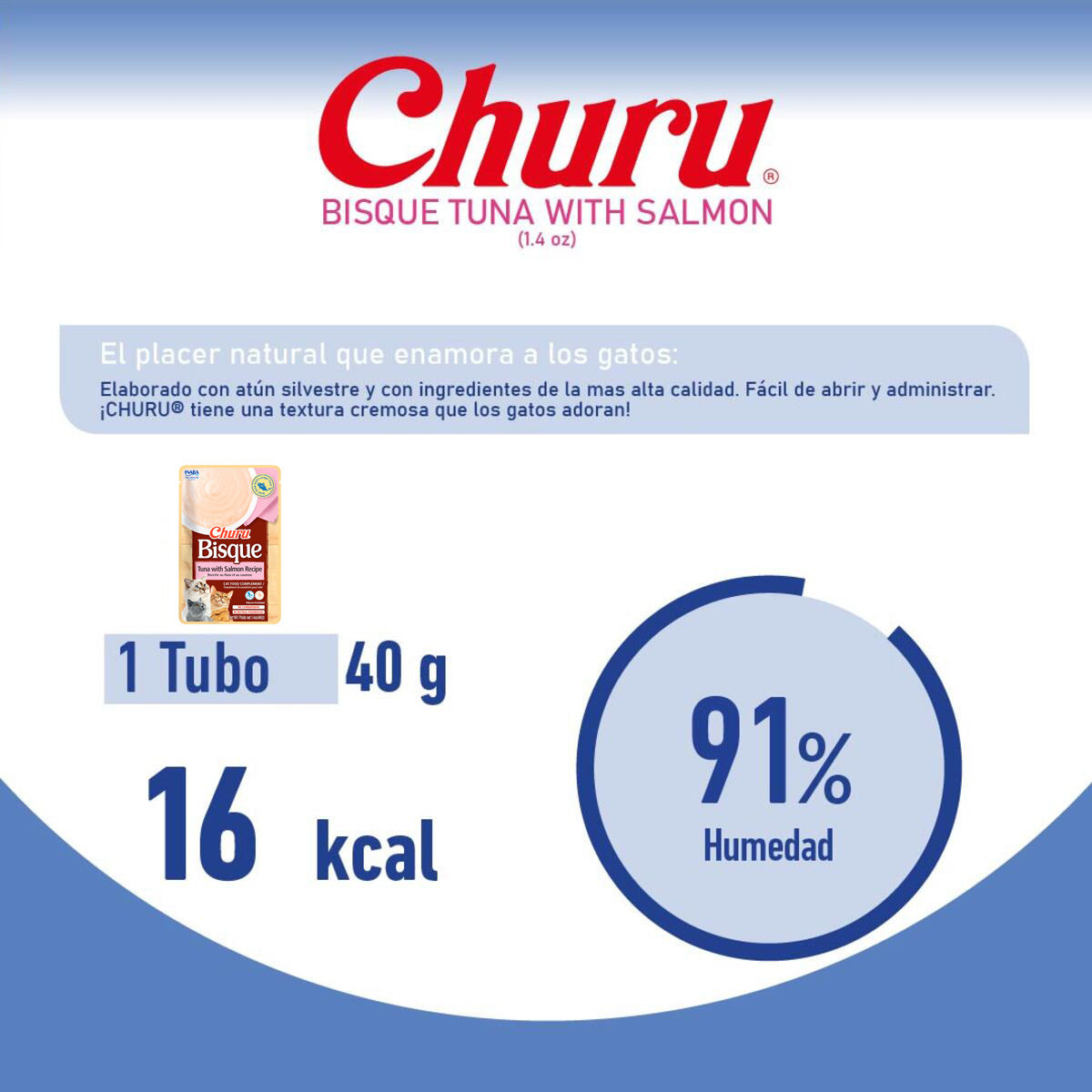 Churu Bisque Premio Cremoso para Gato Receta Atún y Salmón, 40 g