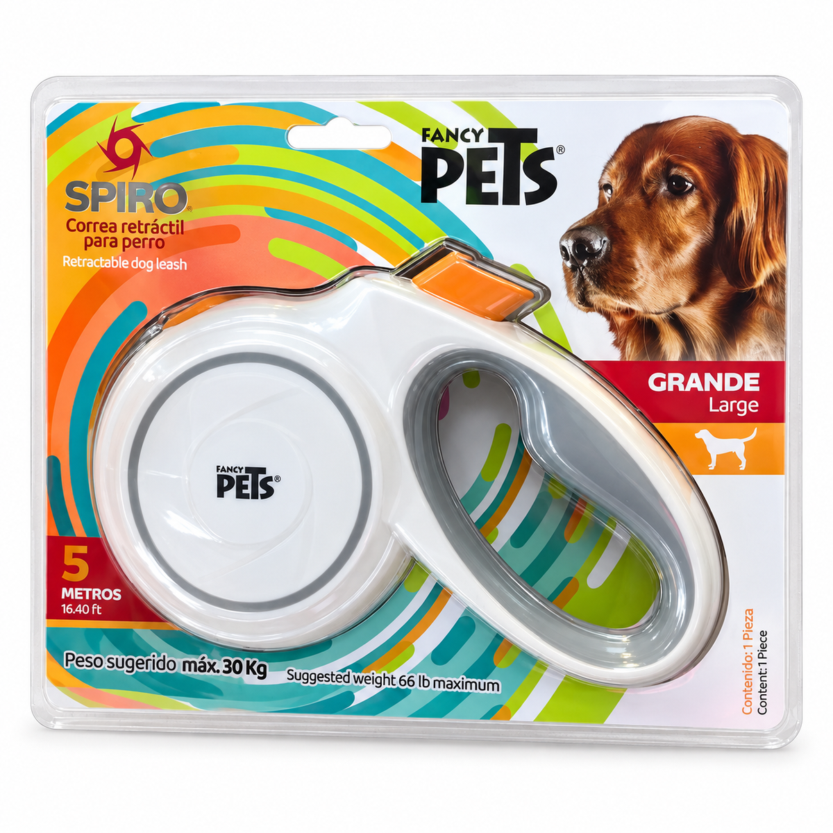 Correa retráctil Fancy Pets Spiro grande blanca — 5 metros