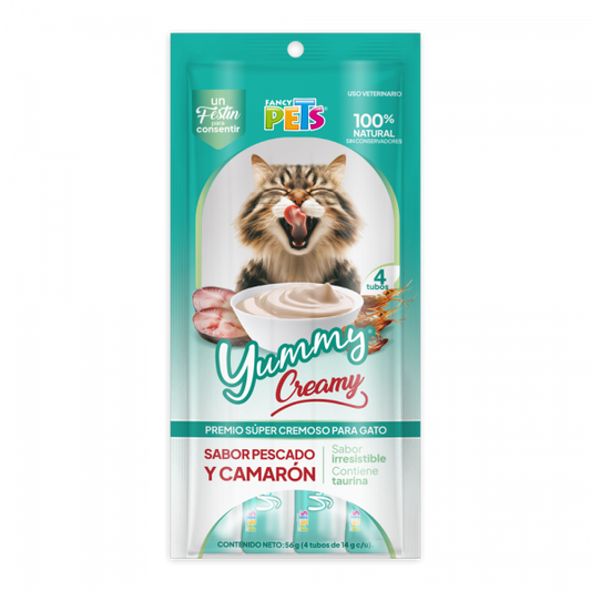 Yummy Creamy P/Gato Pescado y Camarón 56 g (4 Tubos de 14 g c/u)