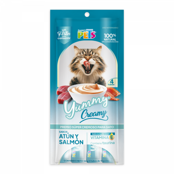 Yummy Creamy P/Gato Atún y Salmon 56 g (4 Tubos de 14 g c/u)