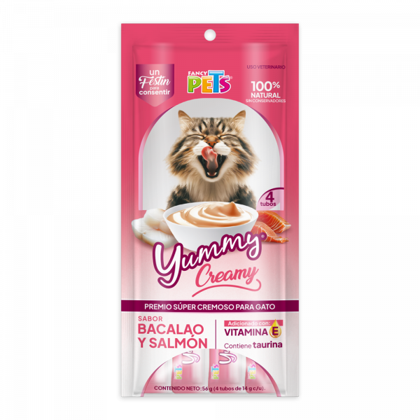 Yummy Creamy P/Gato Bacalao y Salmon 56 g (4 Tubos de 14 g c/u)