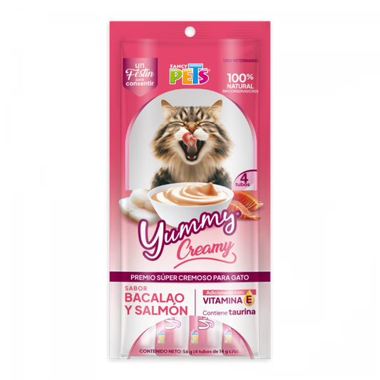 Yummy Creamy P/Gato Bacalao y Salmon 56 g (4 Tubos de 14 g c/u)