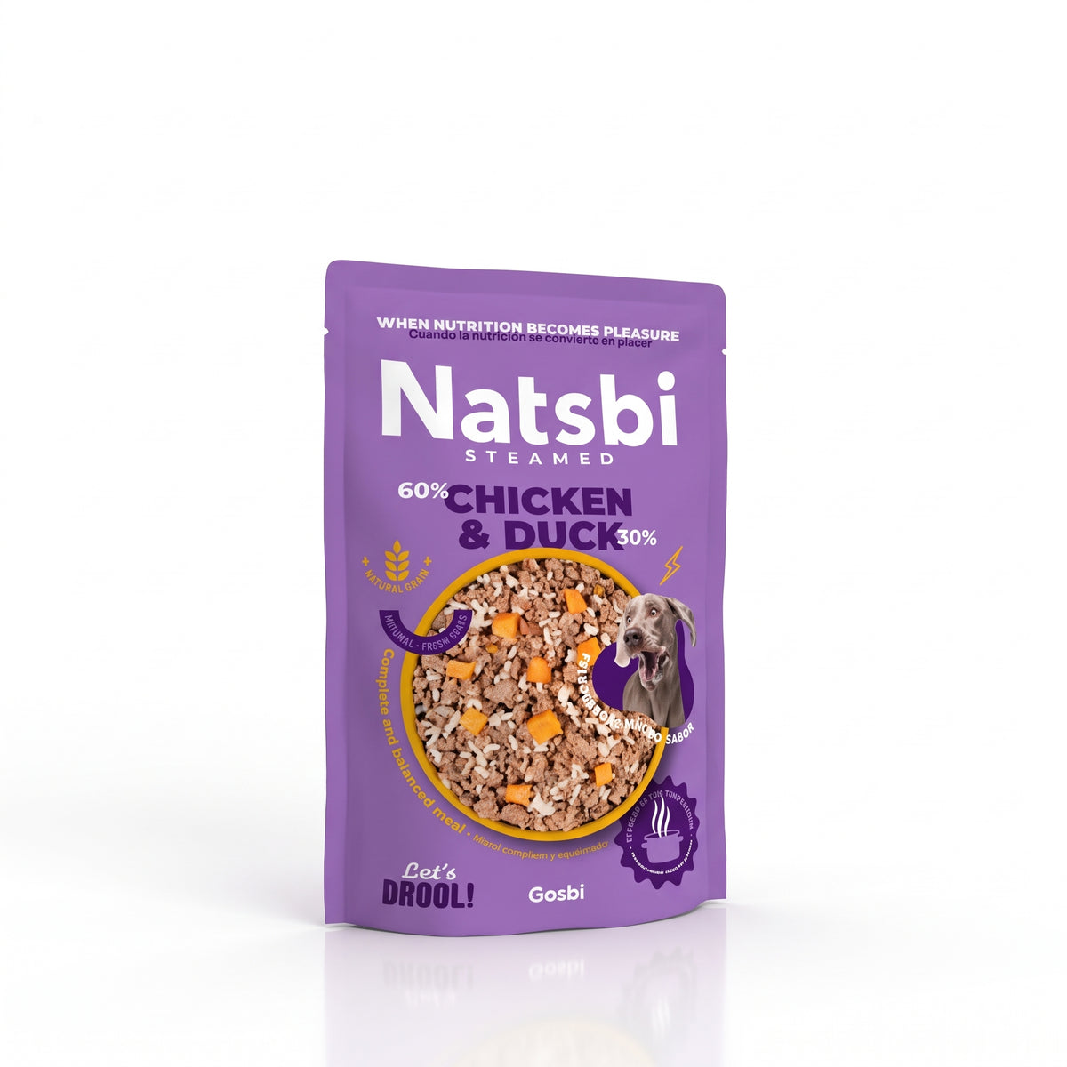Natsbi Steamed Dog Pollo y Pato – Alimento Natural Cocinado al Vapor para Perro