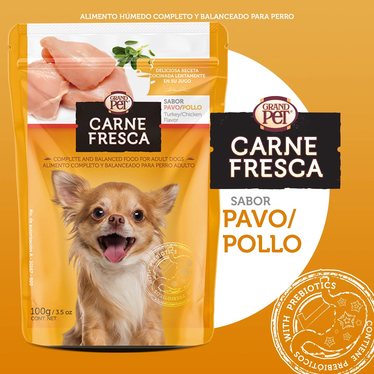 Alimento Carne Fresca Pavo y Pollo Sobre Para Perro 100g