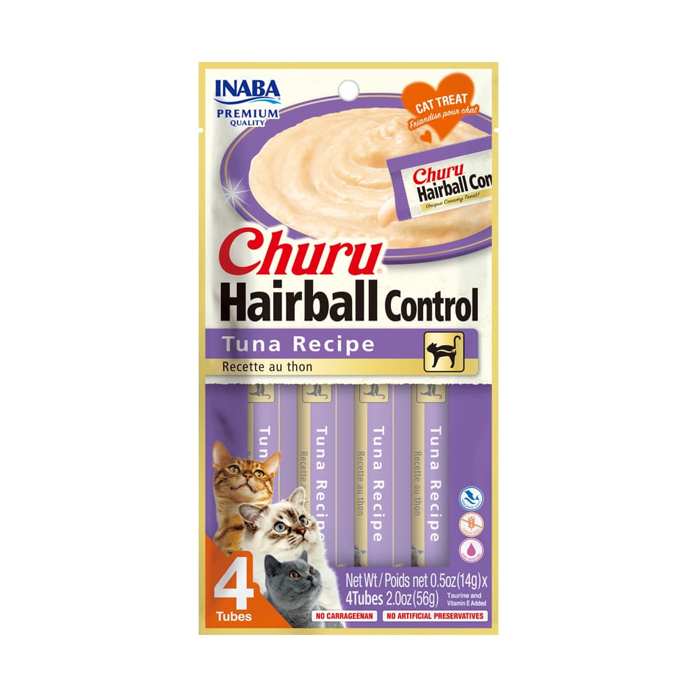 Churu Premio Cremoso Cuidado Bolas de Pelo para Gato Todas las Edades Receta Atún 4 pzs