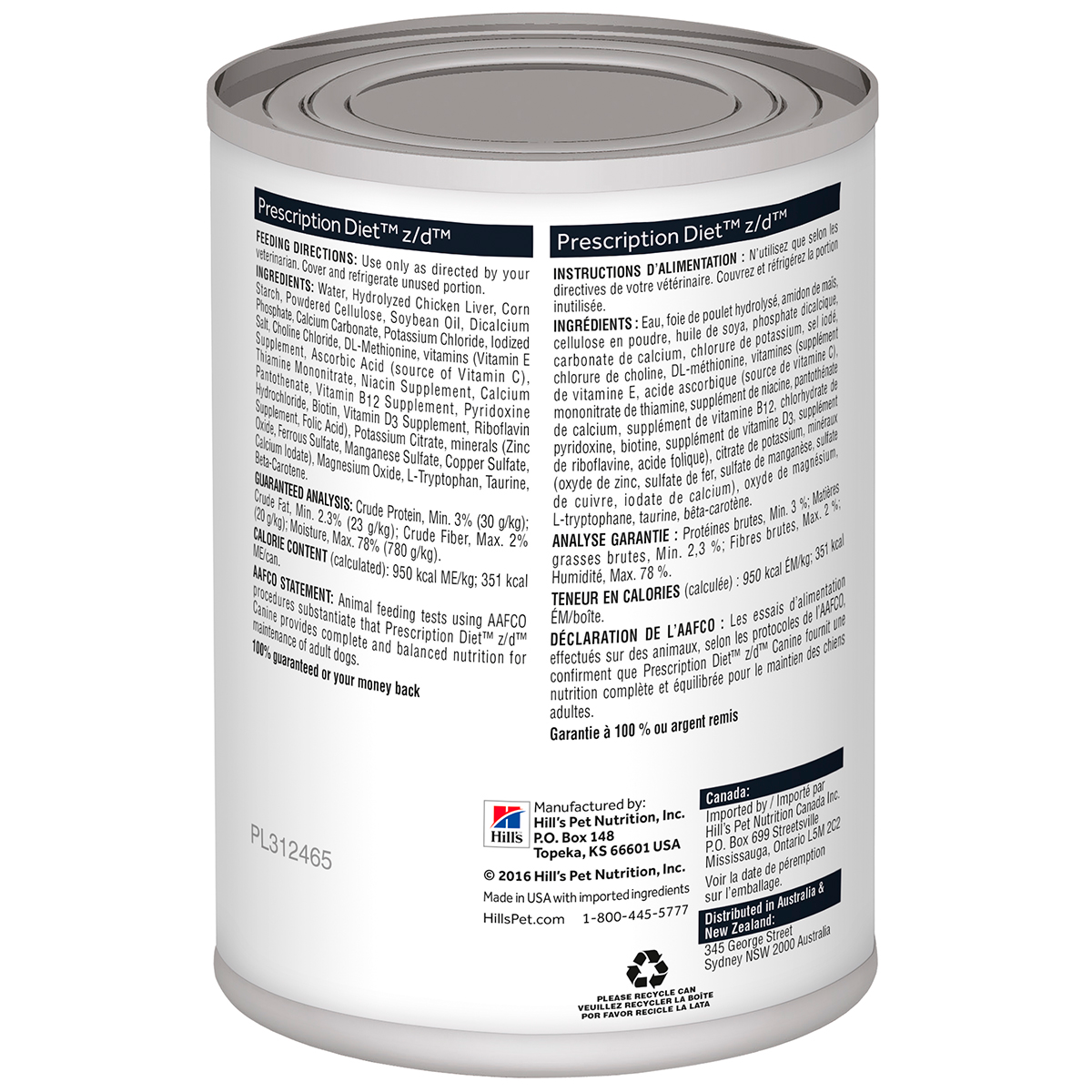 Alimento Hill's Prescription Diet z/d Sensibilidad Alimenticia Para Perro Lata 370g